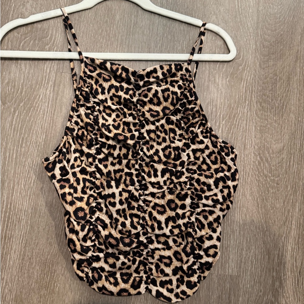 H&M Brown and Black Ruched Camisole Top